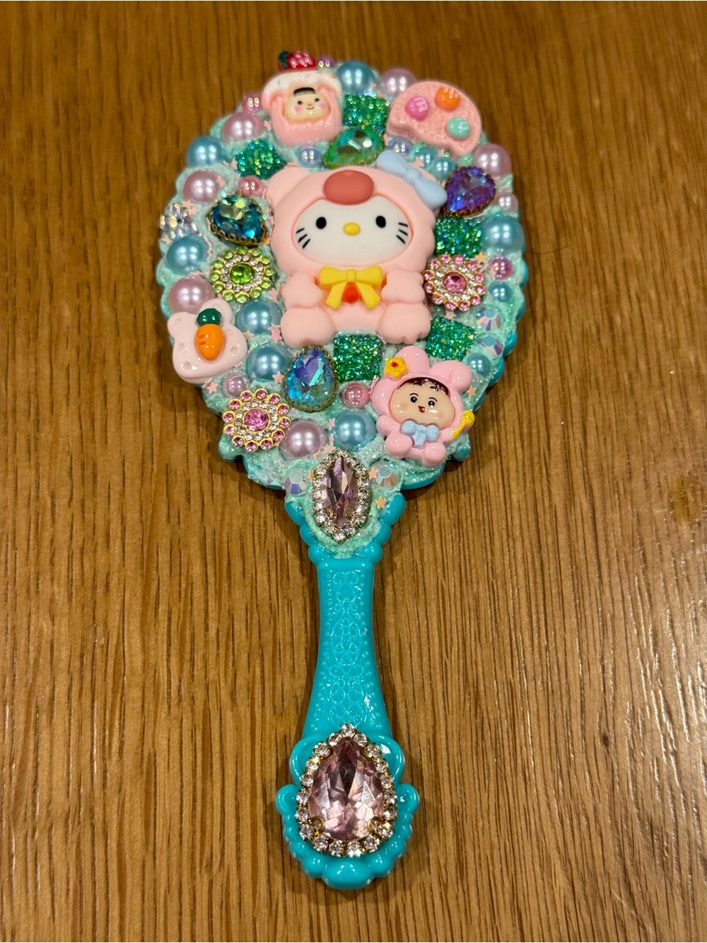Teal Bejeweled Hello Kitty Hand Mirror